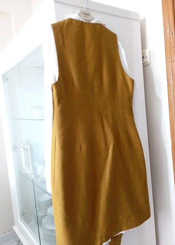 Bej Süet Uzun Drapeli Kadın Yelek - Görsel 3