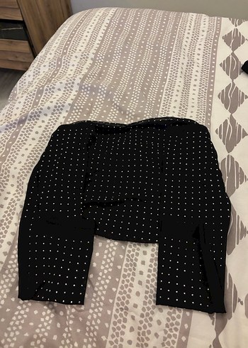 Düğmeli Siyah Puantiyeli Mini Straplez Büstiyer - Görsel 2