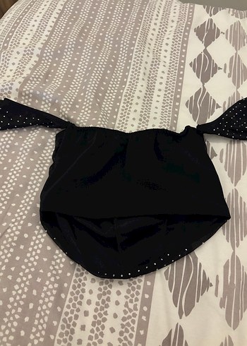 Düğmeli Siyah Puantiyeli Mini Straplez Büstiyer - Görsel 4