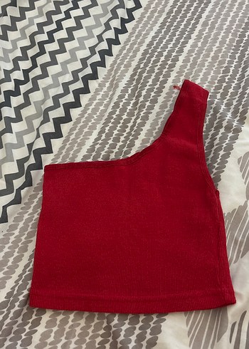 Kırmızı Tek Omuz Örgü Crop Top - Görsel 2