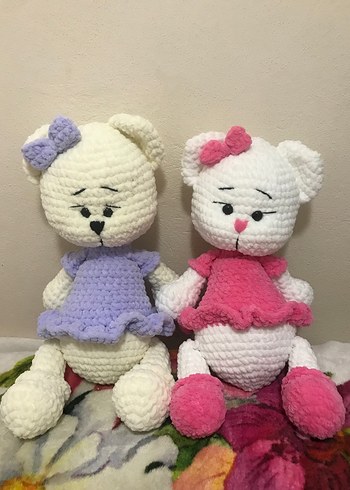 Pembe El Yapımı boy 50 cm Peluş Ayıcık - Görsel 3