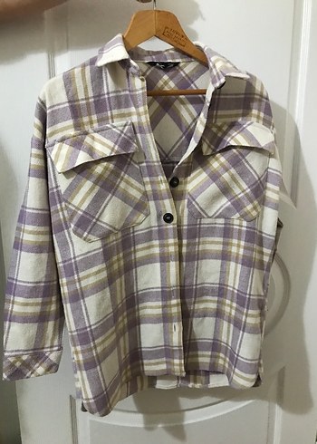 Düğmeli, Uzun Kollu, Pastel Mor Kadın Gömlek - Görsel 2