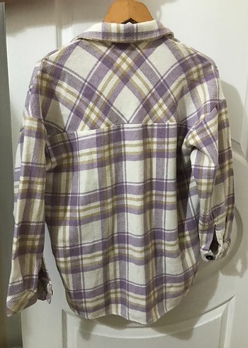 Düğmeli, Uzun Kollu, Pastel Mor Kadın Gömlek - Görsel 3