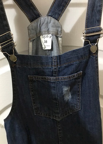 Kadın Lacivert Denim Midi Salopet - Görsel 3