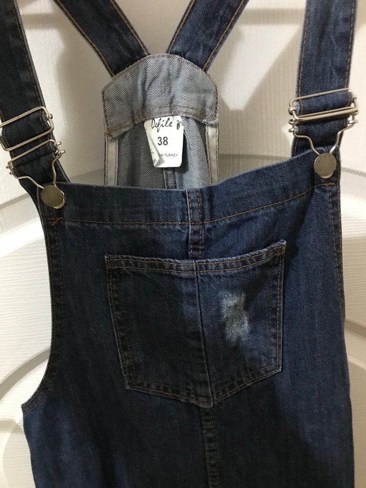 Kadın Lacivert Denim Midi Salopet - Görsel 3