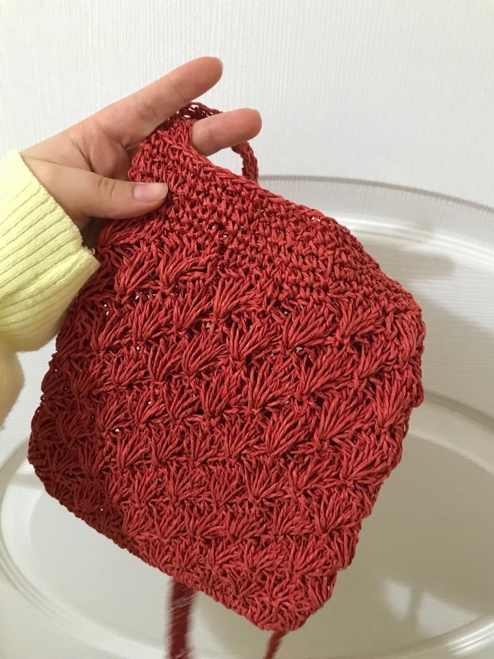 Kırmızı Örgü Bohem Kadın Çanta - Görsel 2