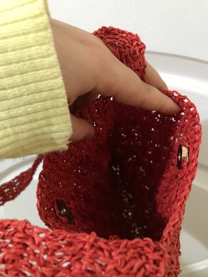 Kırmızı Örgü Bohem Kadın Çanta - Görsel 3