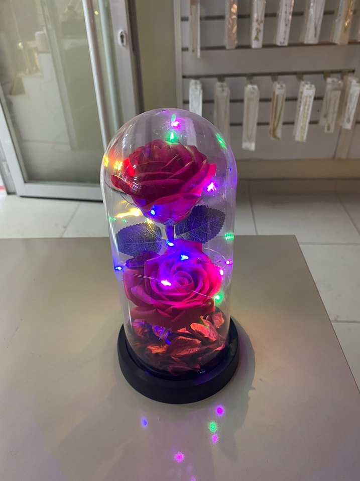 Kırmızı renk çift güllü cam fanus büyük boy - Görsel 3