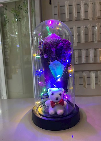 Mor Çiçek ve Ayıcıklı Dekoratif Fanus büyük boy - Görsel 2