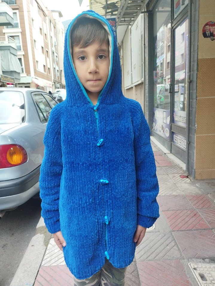 Kapüşonlu Mavi Erkek Örgü Hırka - Görsel 5