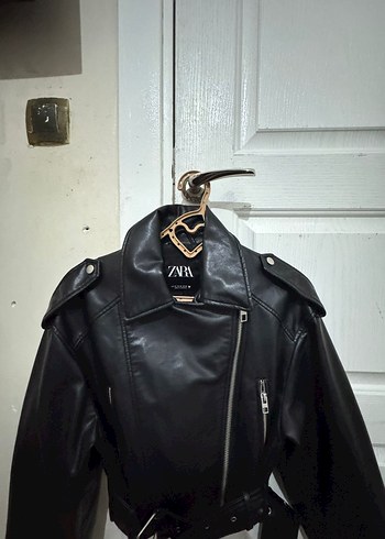 Siyah Deri Kadın Biker Ceket - Görsel 3