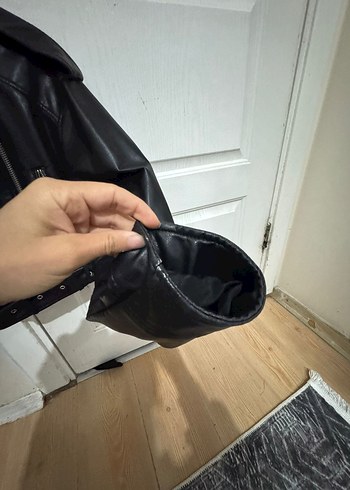 Siyah Deri Kadın Biker Ceket - Görsel 7