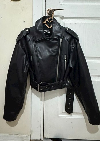 Siyah Deri Kadın Biker Ceket - Görsel 2