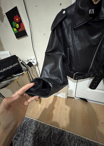 Siyah Deri Kadın Biker Ceket - Görsel 6