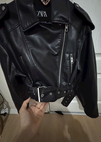 Siyah Deri Kadın Biker Ceket - Görsel 5