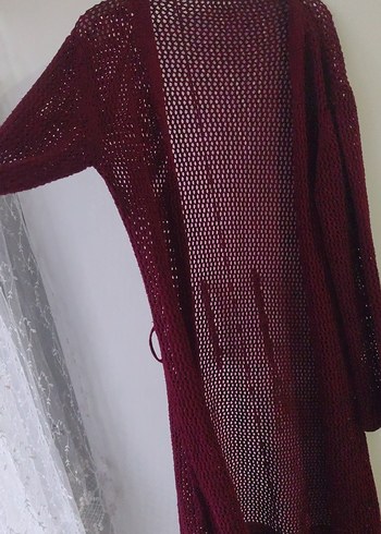 Bordo Uzun Örgü Kadın Hırka - Görsel 2