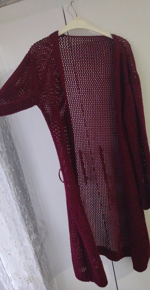 Bordo Uzun Örgü Kadın Hırka - Görsel 2