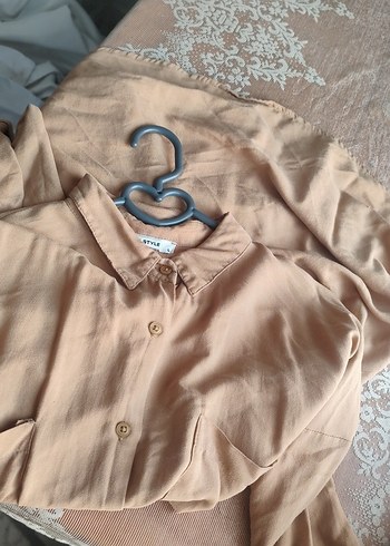 Bej Keten Kadın Gömlek Düğmeli Rahat Kesim - Görsel 6