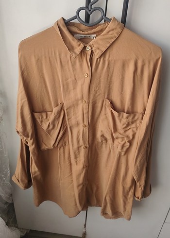 Bej Keten Kadın Gömlek Düğmeli Rahat Kesim - Görsel 3