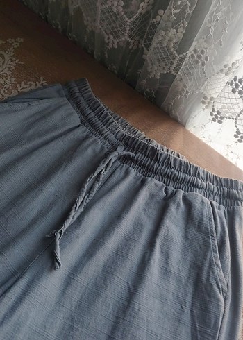 Gri Keten Midi Rahat Kesim Kadın Pantolon - Görsel 5