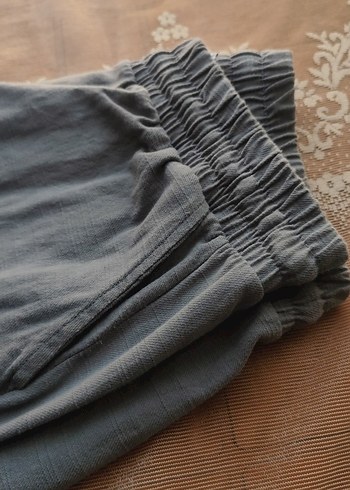 Gri Keten Midi Rahat Kesim Kadın Pantolon - Görsel 3