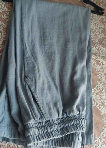 Gri Keten Midi Rahat Kesim Kadın Pantolon - Görsel 2