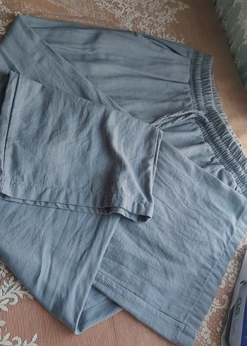 Gri Keten Midi Rahat Kesim Kadın Pantolon - Görsel 6