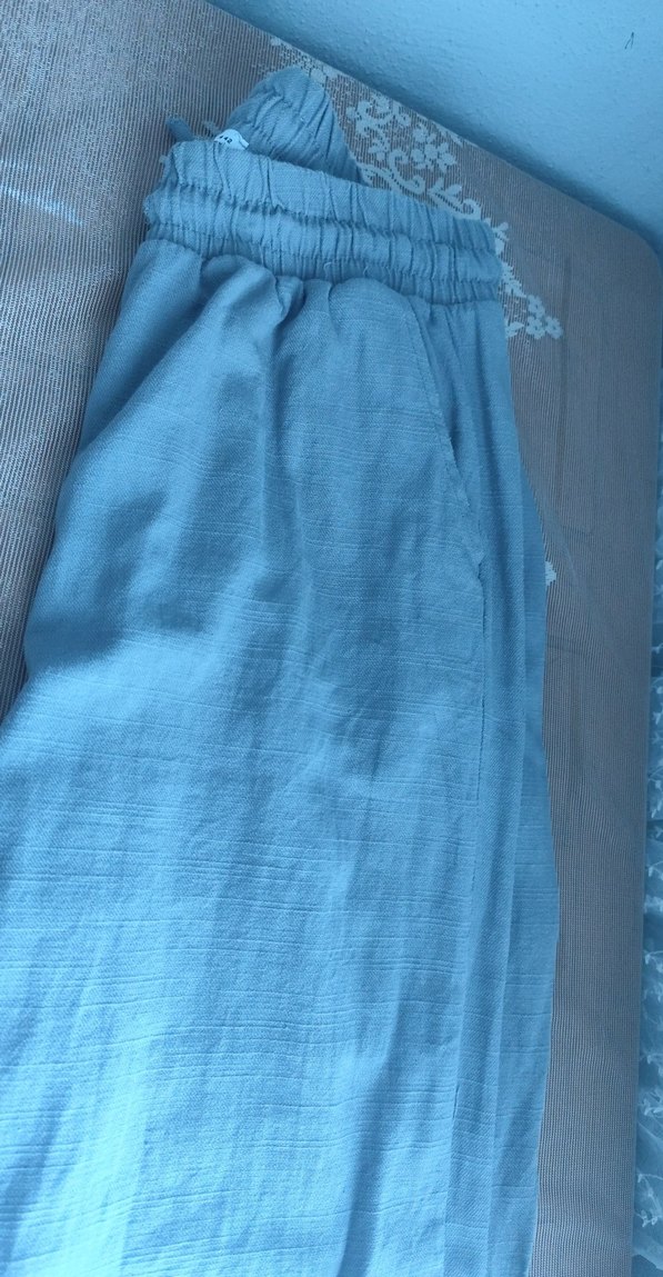 Gri Keten Midi Rahat Kesim Kadın Pantolon - Görsel 4