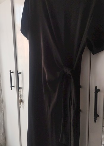 Siyah Drapeli bağlamalı Uzun Kadın Elbise - Görsel 3