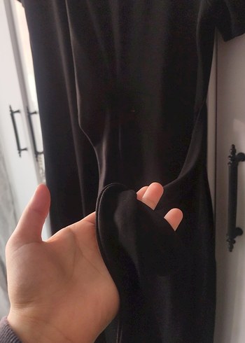 Siyah Drapeli bağlamalı Uzun Kadın Elbise - Görsel 5