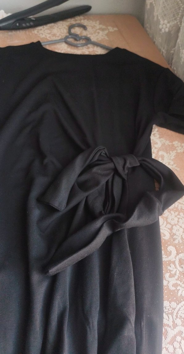 Siyah Drapeli bağlamalı Uzun Kadın Elbise - Görsel 2