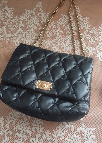 Zincir Detaylı Siyah Kadın Deri Çanta - Görsel 5