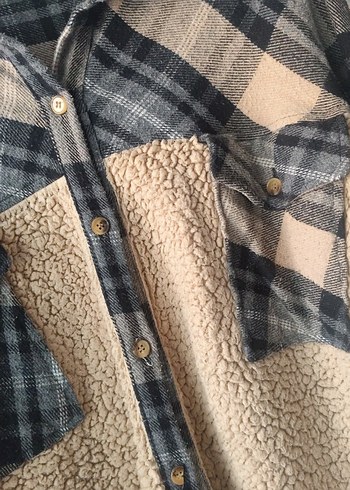 Düğmeli Uzun Kollu Kahverengi Kadın peluş Gömlek - Görsel 3