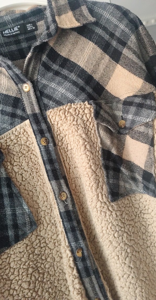 Düğmeli Uzun Kollu Kahverengi Kadın peluş Gömlek - Görsel 3