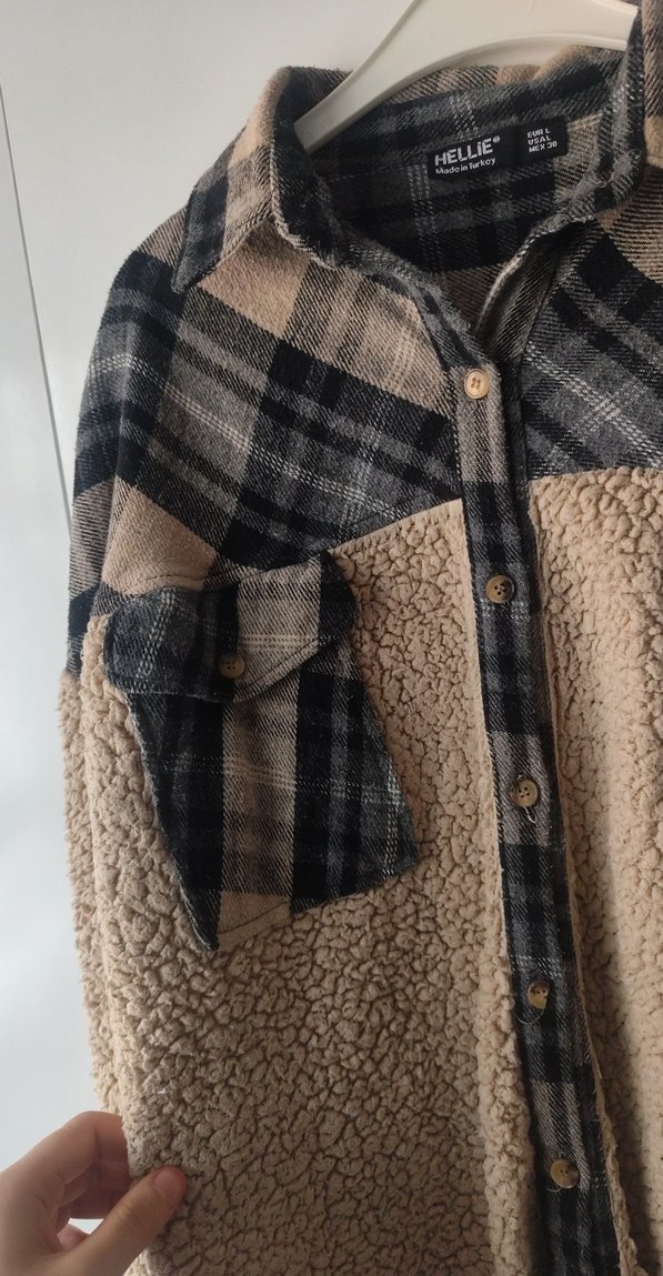 Düğmeli Uzun Kollu Kahverengi Kadın peluş Gömlek - Görsel 2