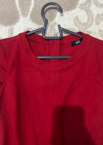 Kırmızı Kısa Kollu Midi Elbise - Görsel 2