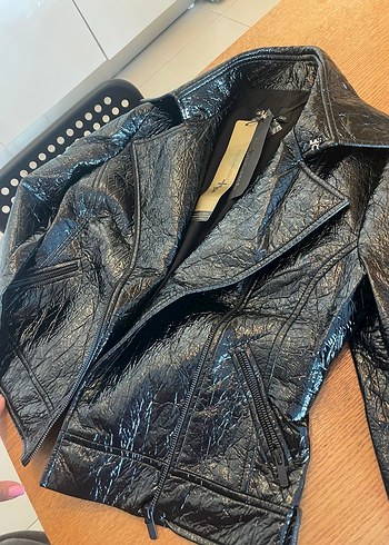 Kadın Siyah Deri Biker Ceket - Görsel 2