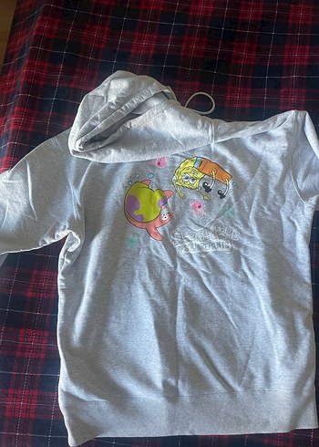 Gri Kapüşonlu Baskılı Kadın Sweatshirt - Görsel 2