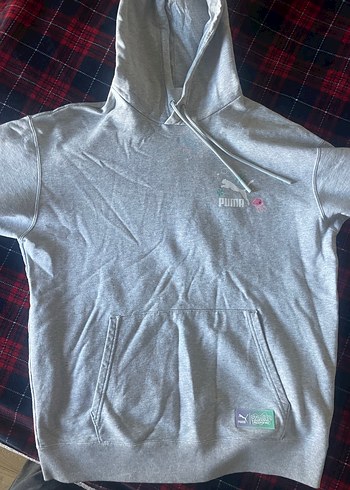 Gri Kapüşonlu Baskılı Kadın Sweatshirt - Görsel 4