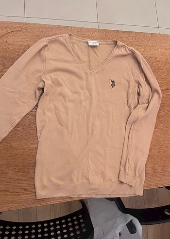 Bej V Yakalı Kadın Triko Kazak - Görsel 2