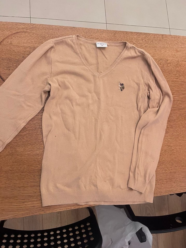 Bej V Yakalı Kadın Triko Kazak - Görsel 2