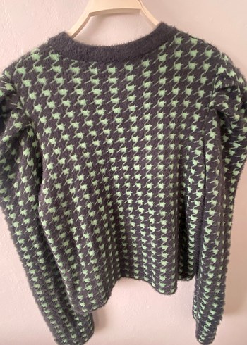 Kadın Yeşil Gri Kazak, Uzun Kollu, Örgü Desenli - Görsel 4