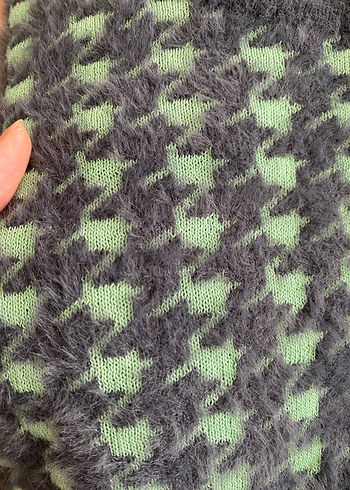 Kadın Yeşil Gri Kazak, Uzun Kollu, Örgü Desenli - Görsel 2