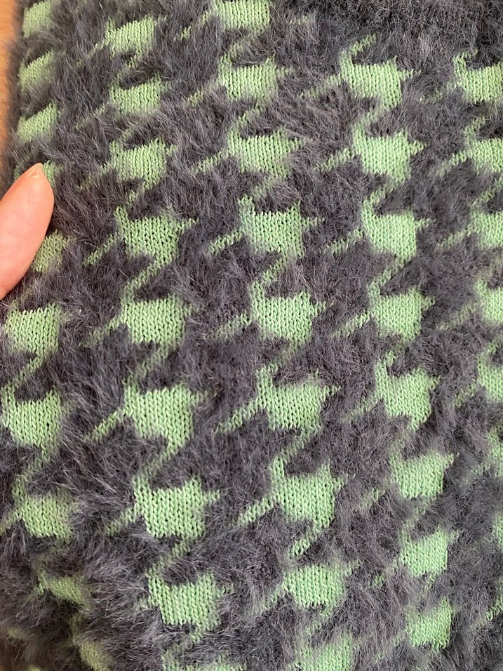 Kadın Yeşil Gri Kazak, Uzun Kollu, Örgü Desenli - Görsel 2