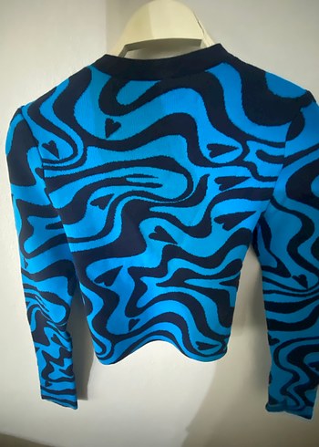 Mavi Batik Desenli Uzun Kollu Kadın Kazak - Görsel 2