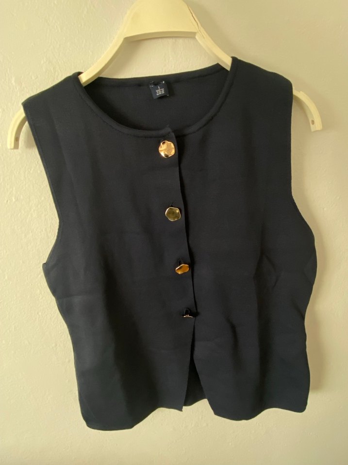 Düğmeli lacivert Kolsuz Kadın Yelek - Görsel 2