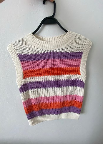 Çizgili Örgü Kadın Süveter - Görsel 3