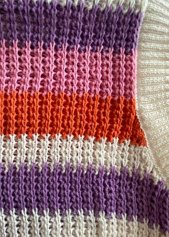 Çizgili Örgü Kadın Süveter - Görsel 2