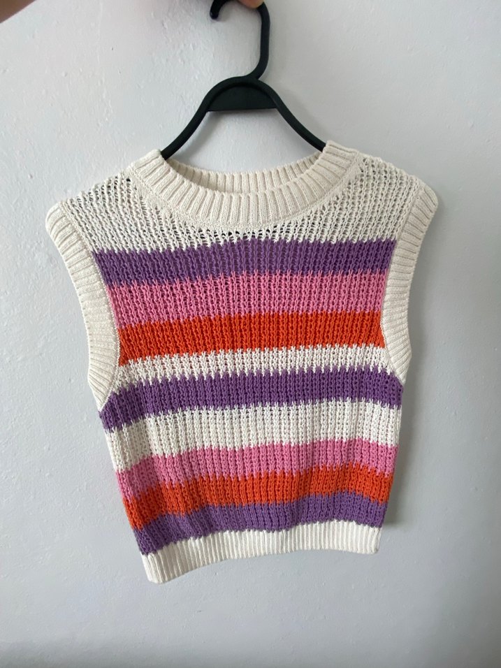 Çizgili Örgü Kadın Süveter - Görsel 3