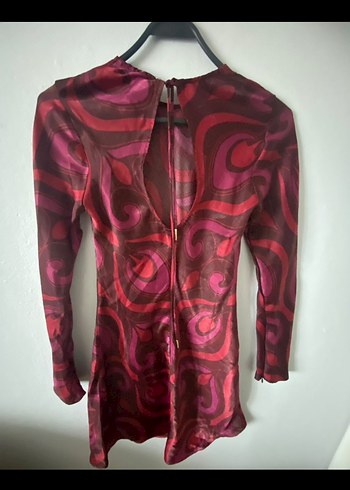 Bordo Batik Desenli Uzun Kollu Elbise - Görsel 2